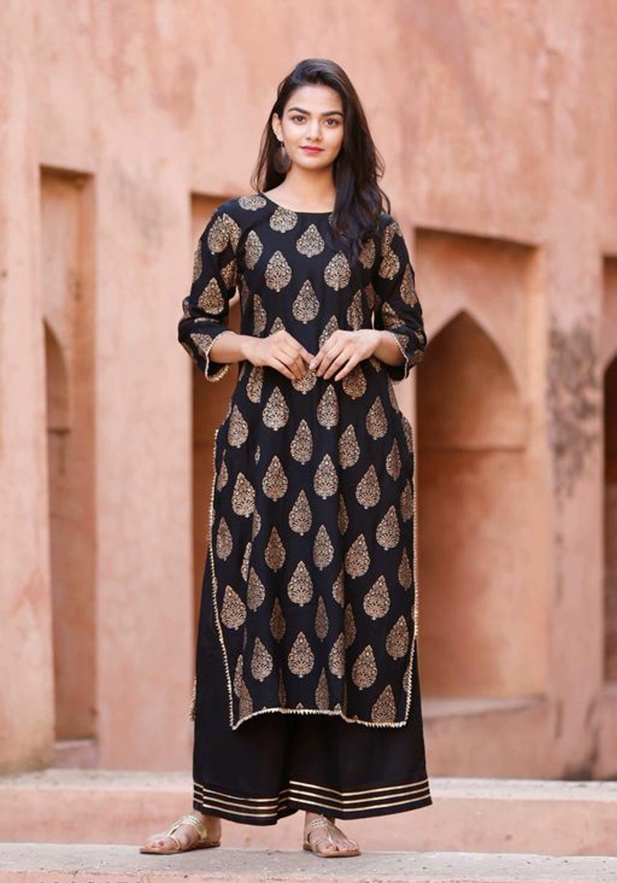 Buy Kaikara Creations Women Rhyon+Cotton Mix Black kurti With Little Dots  Design(Stitched) at Amazon.in